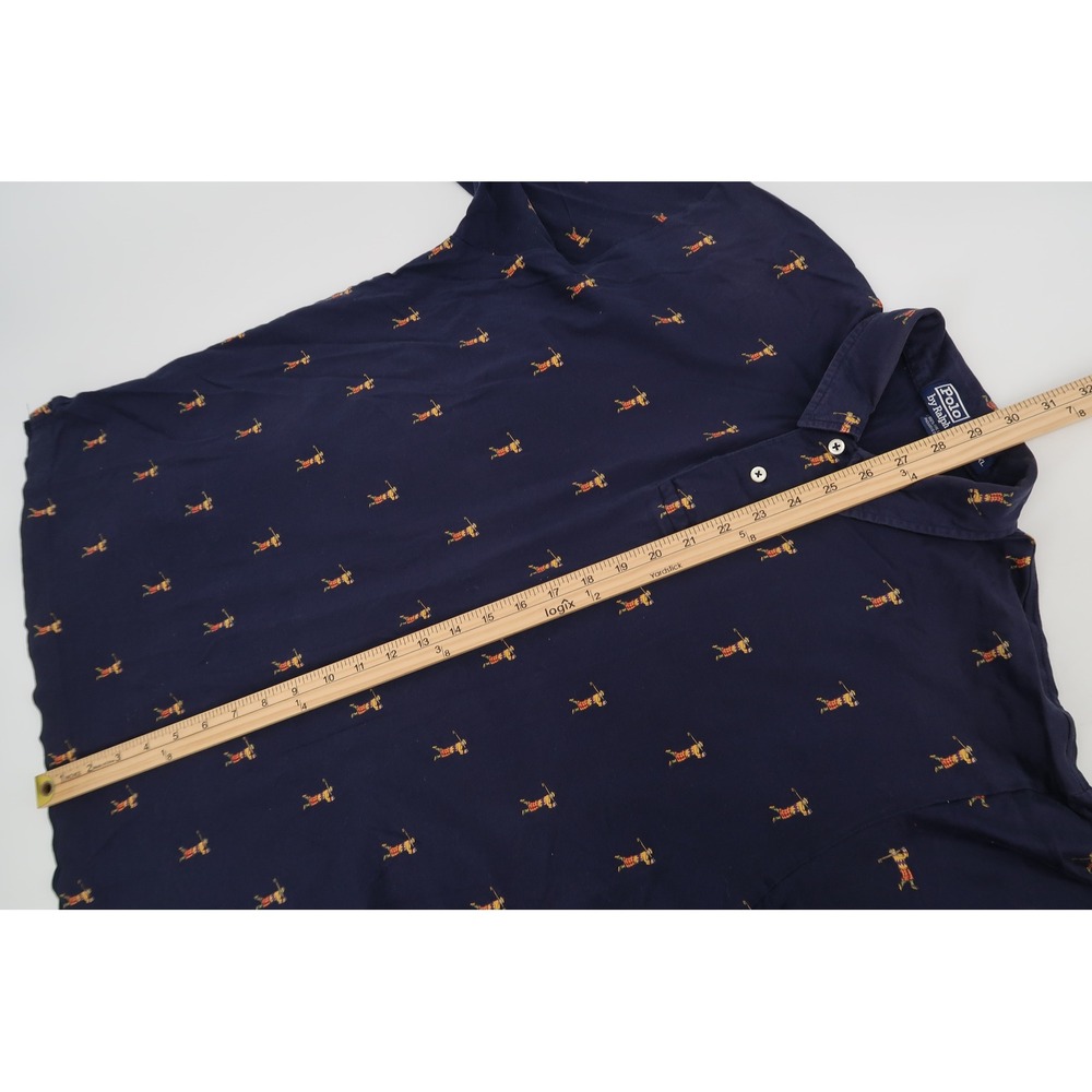 Vintage Polo Ralph Lauren Golf Shirt Mens XL Navy All Over Golfer Print Golf - Picture 8 of 9